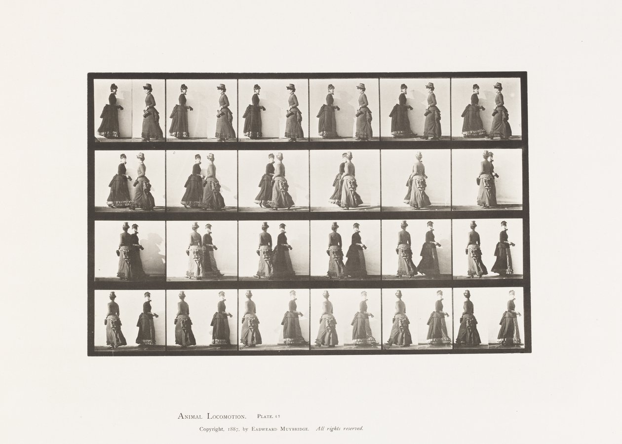 45. tábla. Séta két modell találkozása és részben fordulás alkotó: Eadweard Muybridge