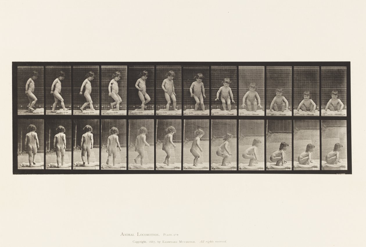 476. tányér.Gyermek, leül a földre alkotó: Eadweard Muybridge