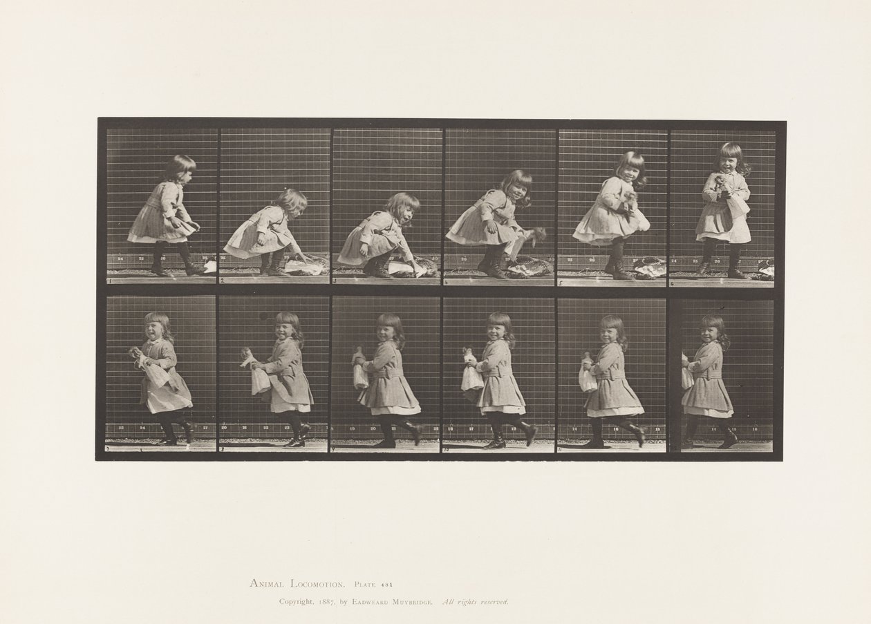 481. tábla. Gyermek, babaemelés, megfordulás és lesétálás, 1885 alkotó: Eadweard Muybridge