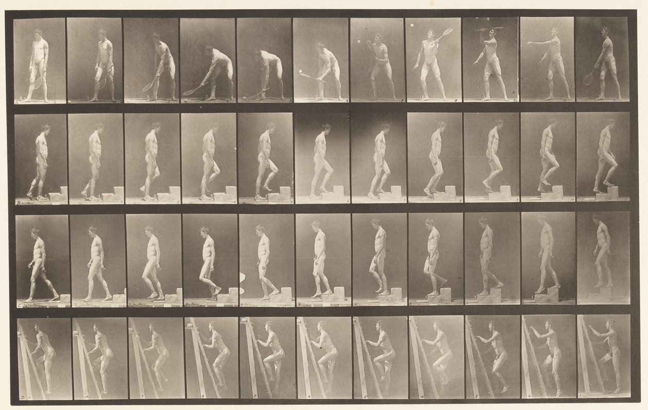 tábla 486. A, Gyeptenisz; B, Ascending a Step;, 1872-1885 alkotó: Eadweard Muybridge