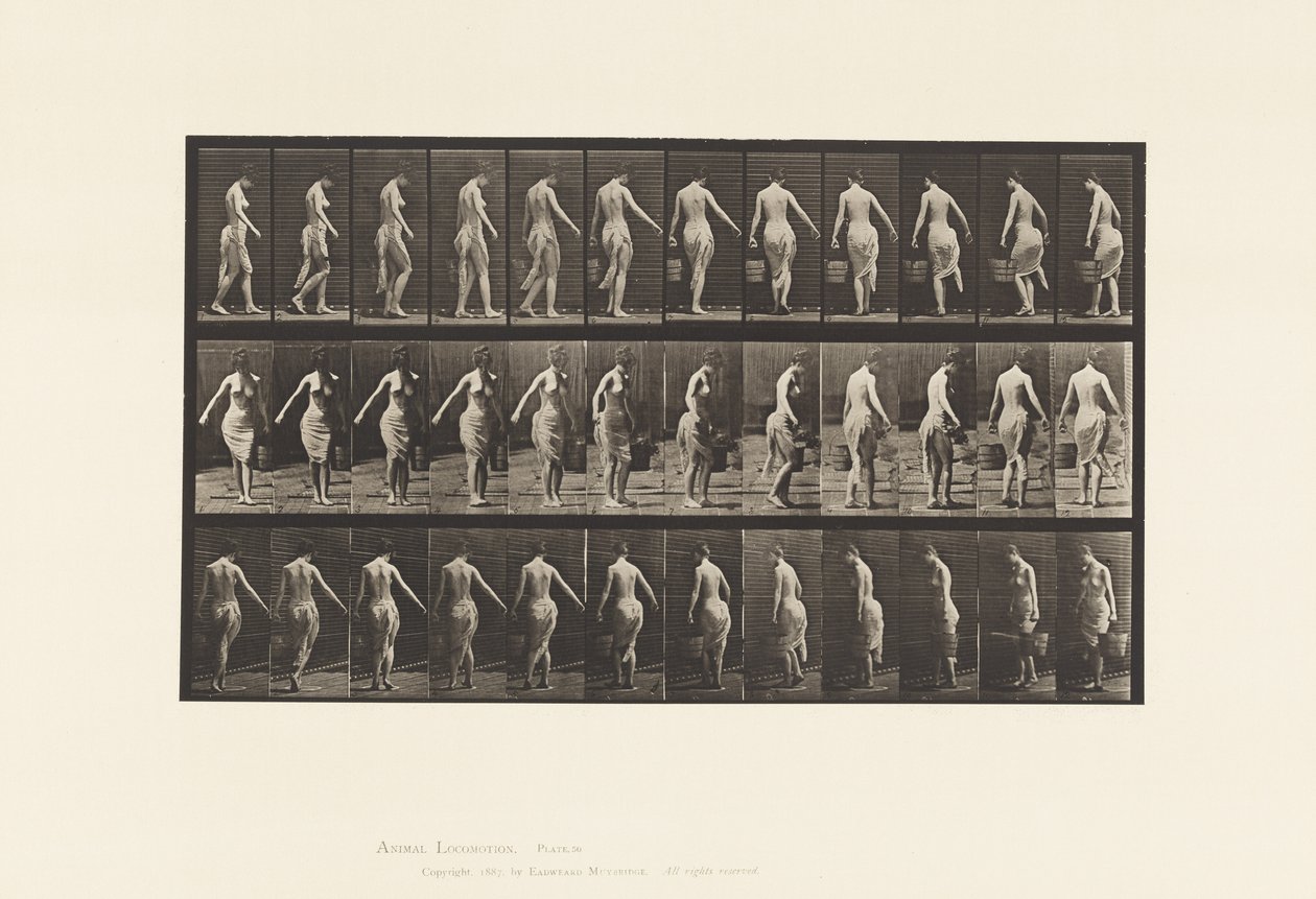 50. tányér. Séta, vödör cipelése alkotó: Eadweard Muybridge