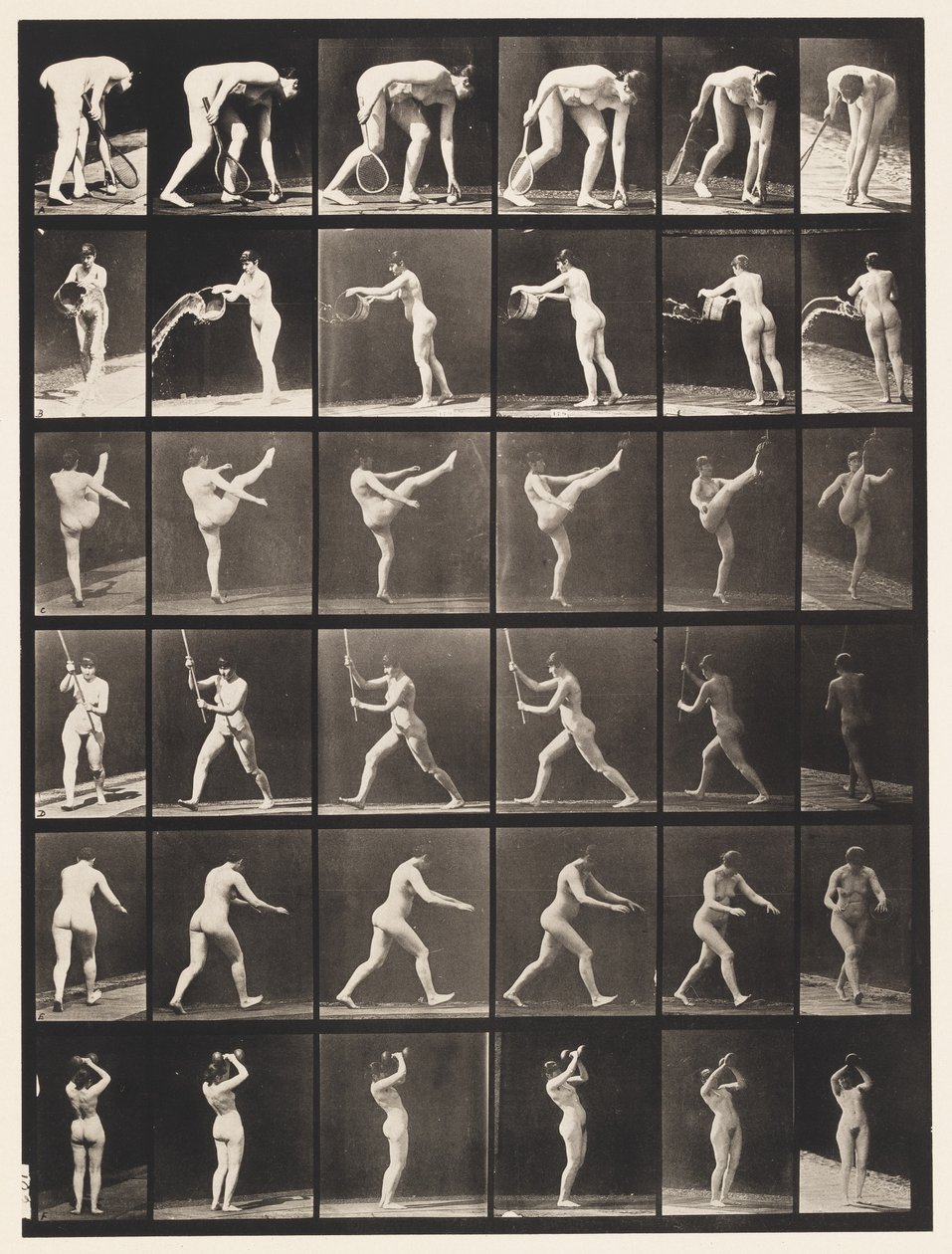 526. A tábla, Emelőgolyó; B, Vödör víz ürítése alkotó: Eadweard Muybridge
