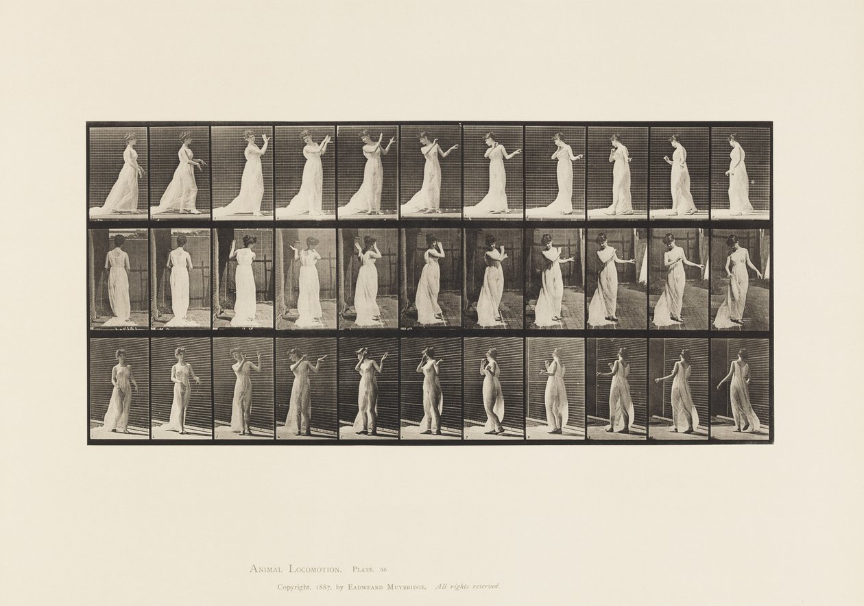 55. tábla. Séta, megfordulás, idegenkedés akciója, 1885 alkotó: Eadweard Muybridge