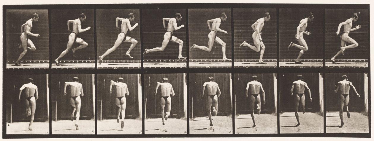 61. tábla. Teljes sebességgel futás (tökéletlen akció, cipők) alkotó: Eadweard Muybridge