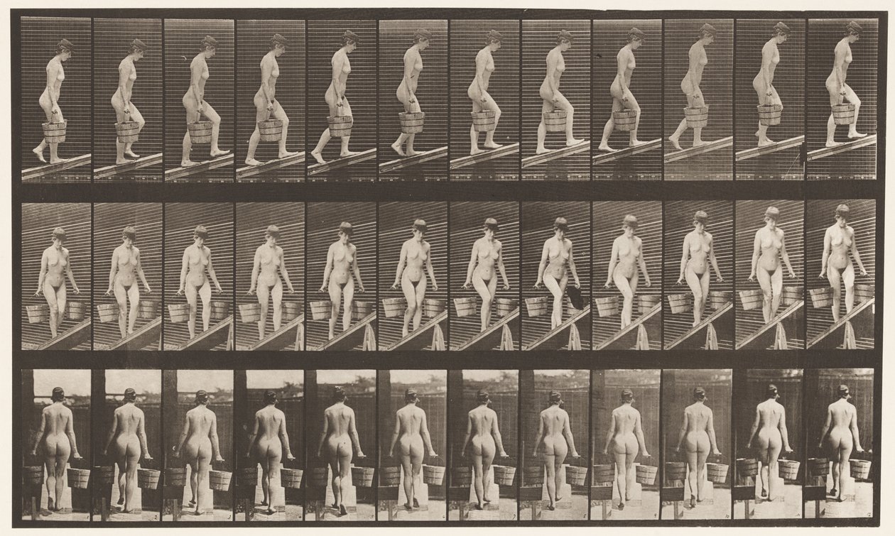 82. tábla. Emelkedő lejtő, mindkét kezében vödör víz alkotó: Eadweard Muybridge