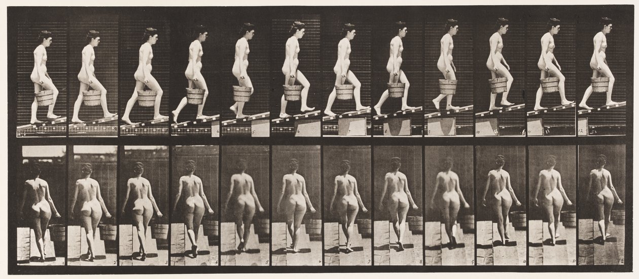83. tábla. Emelkedő lejtő, vödör víz a jobb kézben alkotó: Eadweard Muybridge