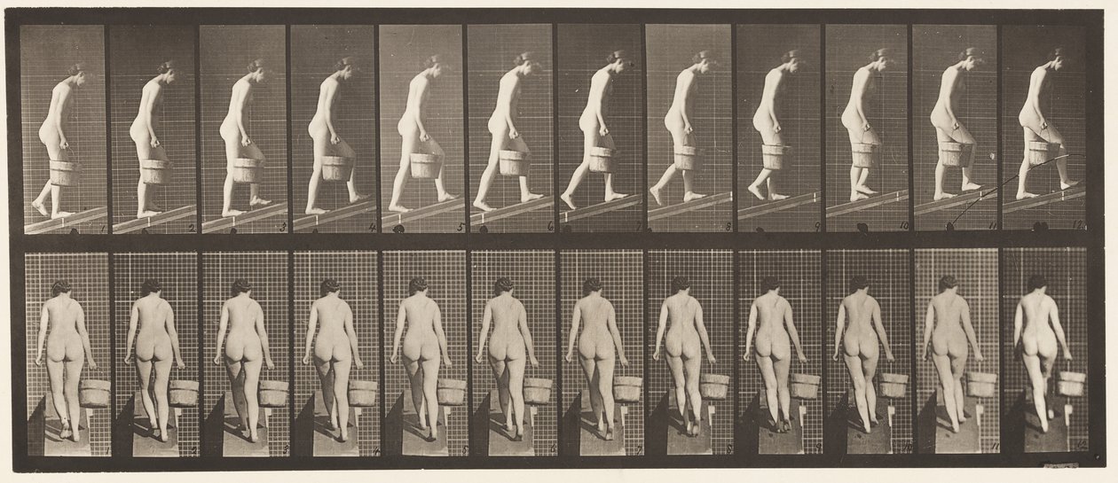 84. tábla. Emelkedő lejtő, vödör víz a jobb kézben alkotó: Eadweard Muybridge
