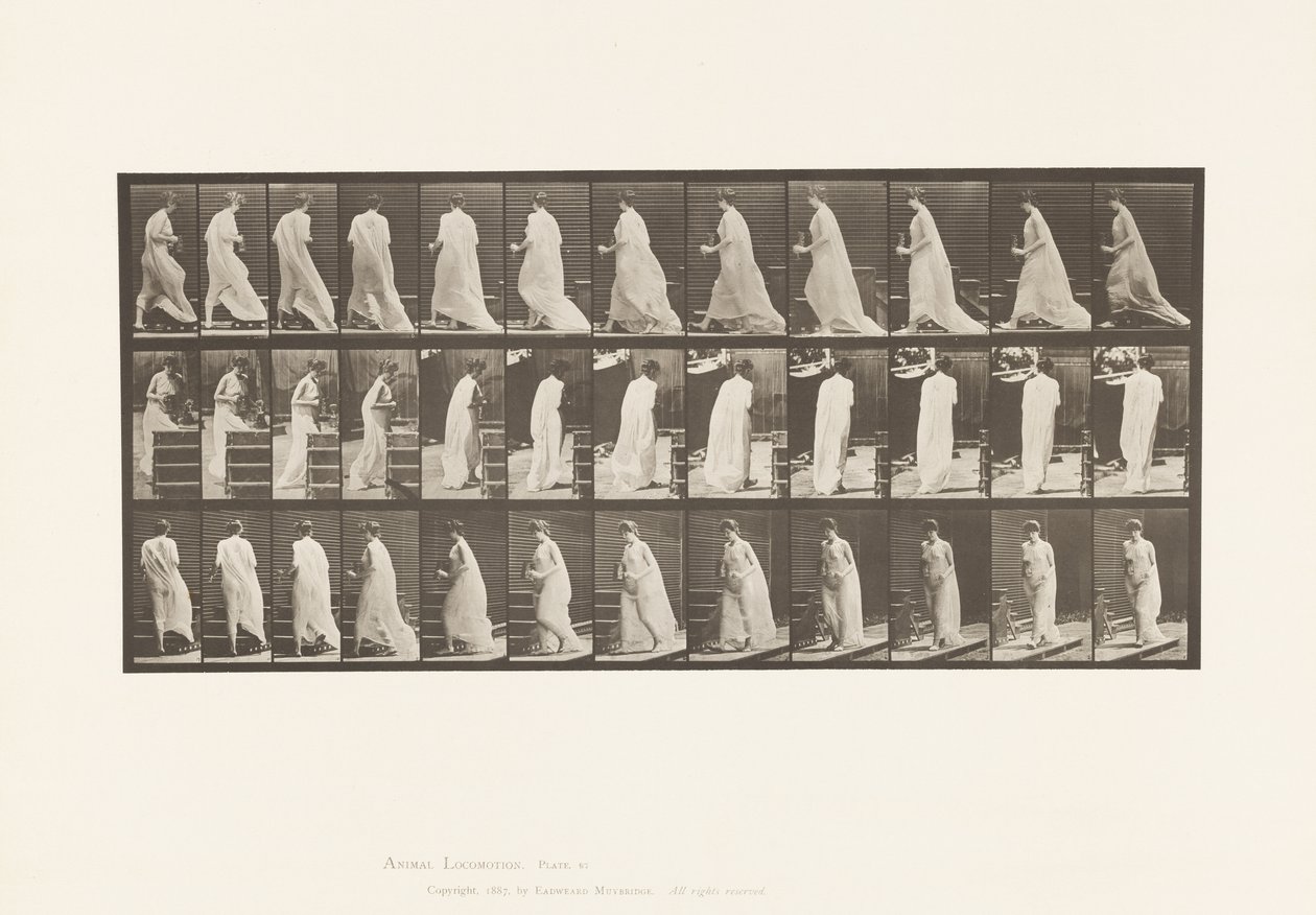 97. tábla. Fordulás a lépcsőn, kancsóval és serleggel a kezében alkotó: Eadweard Muybridge