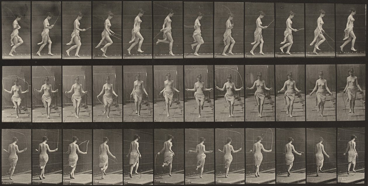 174. számú tábla. Futás és ugrálás ugrókötéllel alkotó: Eadweard Muybridge