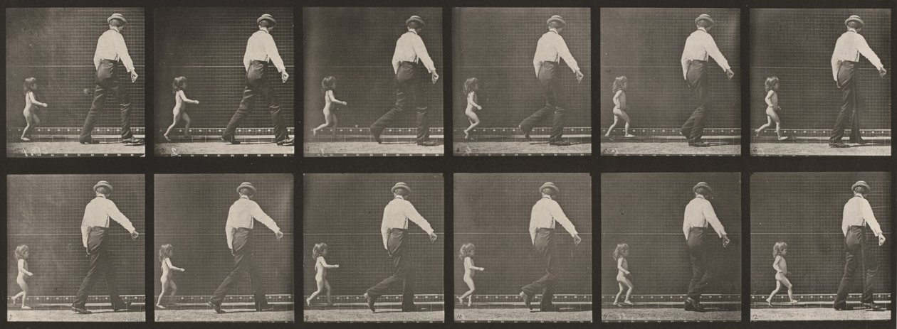 470. számú tábla. Egy férfi után futó gyermek alkotó: Eadweard Muybridge