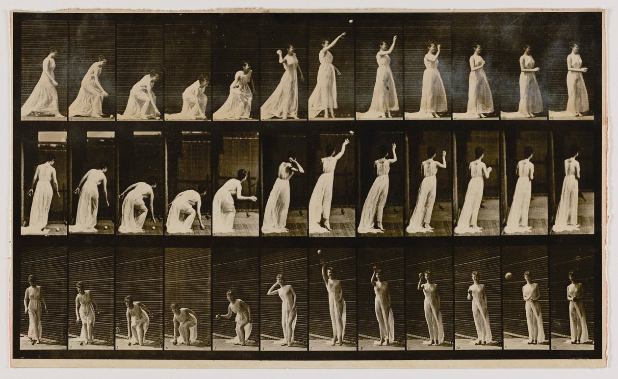 Woman Picking Up a Ball and Throwing It, az Animal Locomotion című könyvből alkotó: Eadweard Muybridge