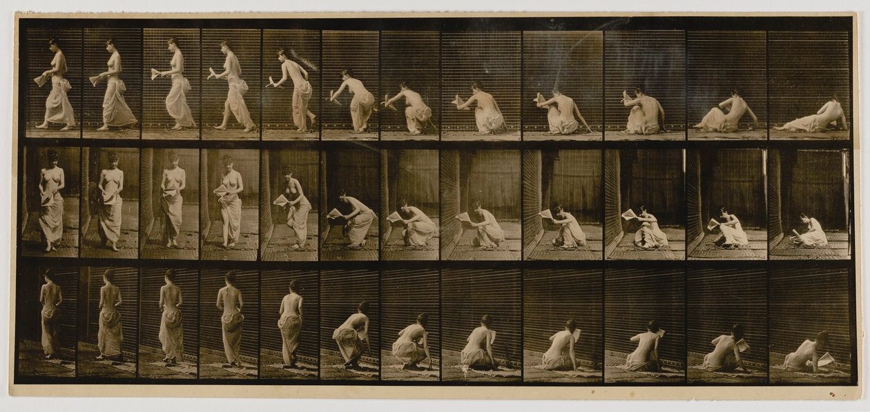 Nő felkel a földön ülve, az Animal Locomotion című könyvből alkotó: Eadweard Muybridge