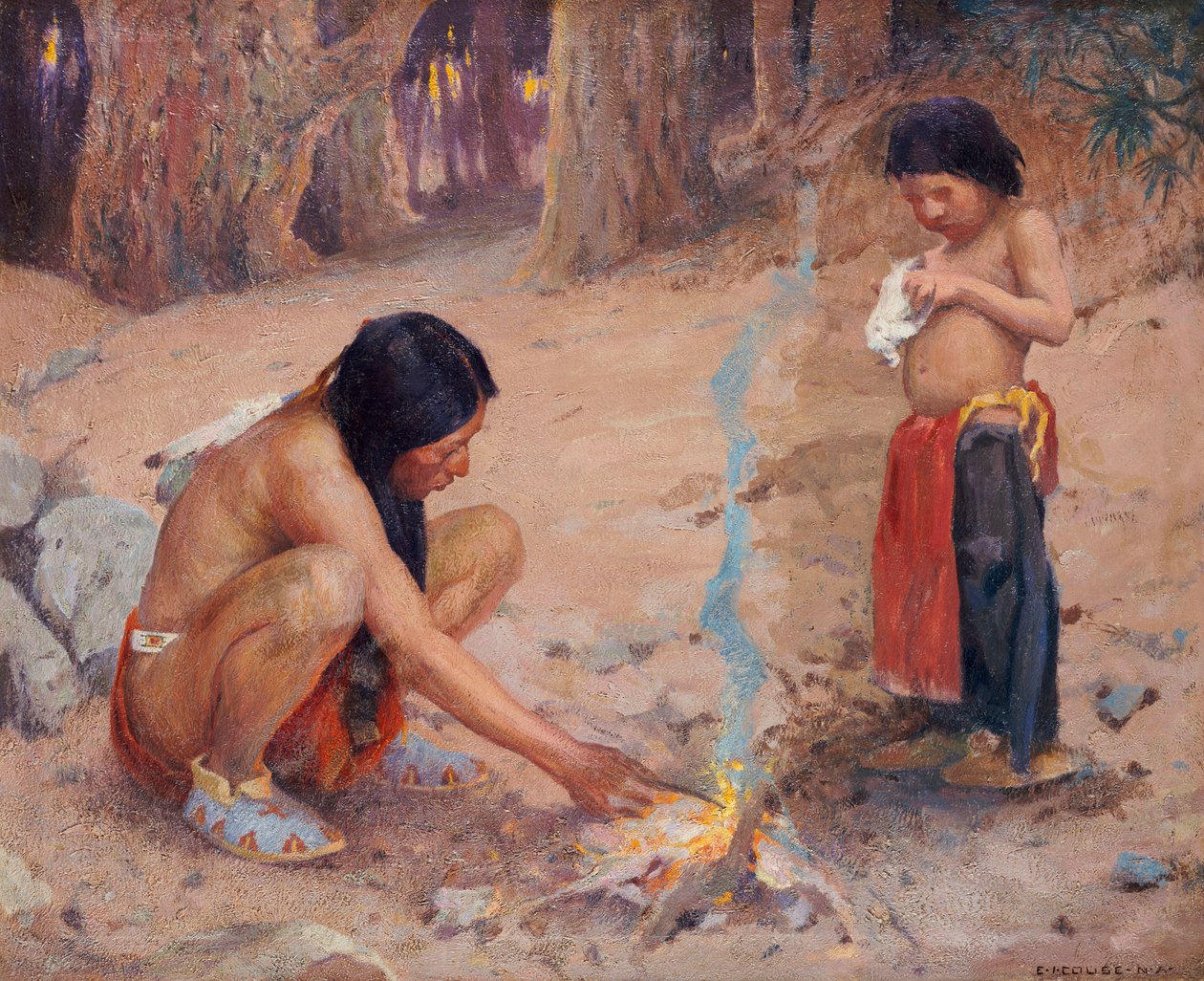 A tábortűz (olaj, vászon) alkotó: Eanger Irving Couse