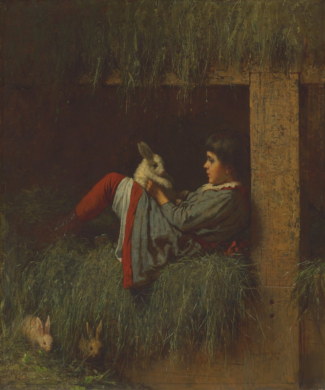 Gyermek játszik a nyúllal alkotó: Eastman Johnson
