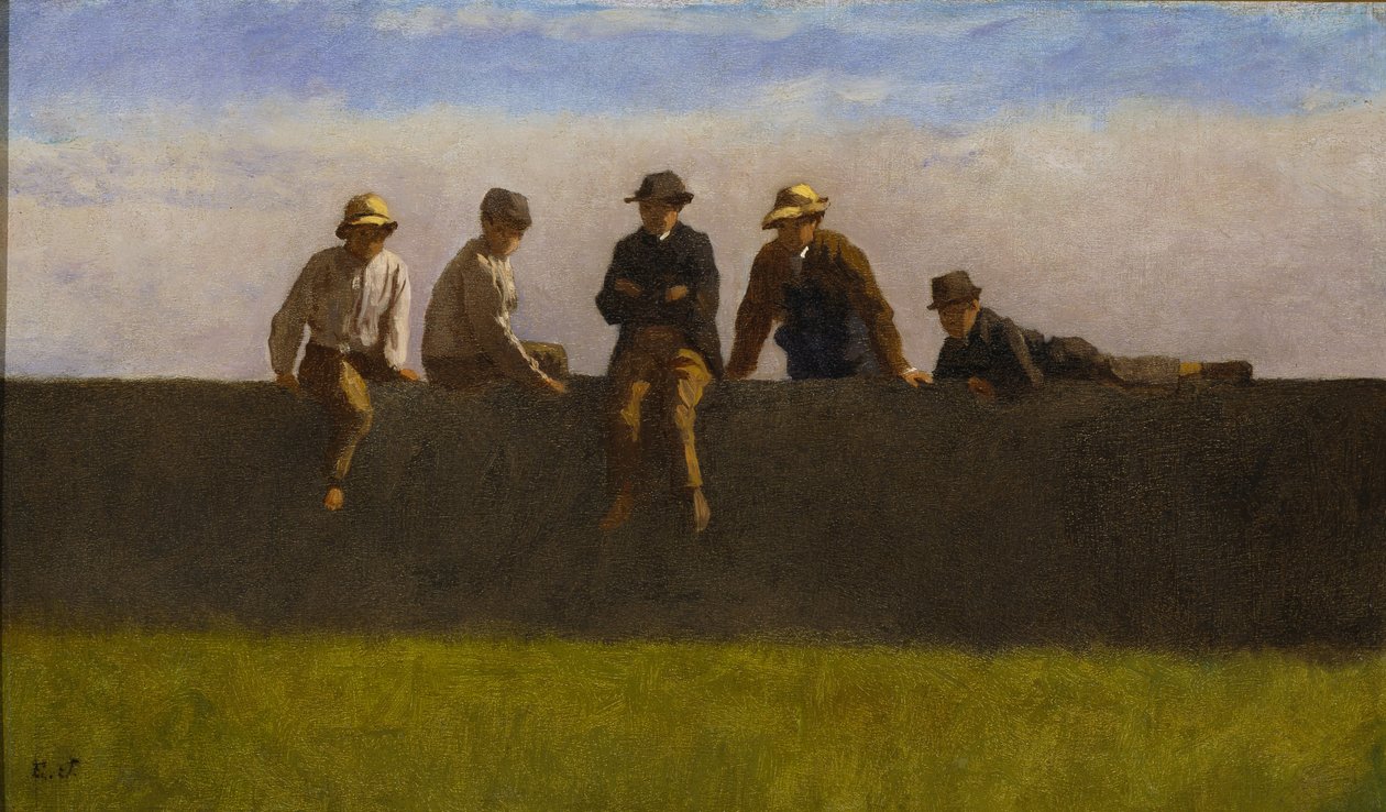 Öt fiú a falon, 1875-1880 körül (olaj kompozíciós táblán) alkotó: Eastman Johnson