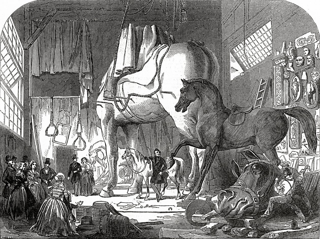 Wyatt úr műhelye, vagy modellszobája, megjelent a „The Illustrated London News”-ban, 1846. július 11-én alkotó: Ebenezer Landells