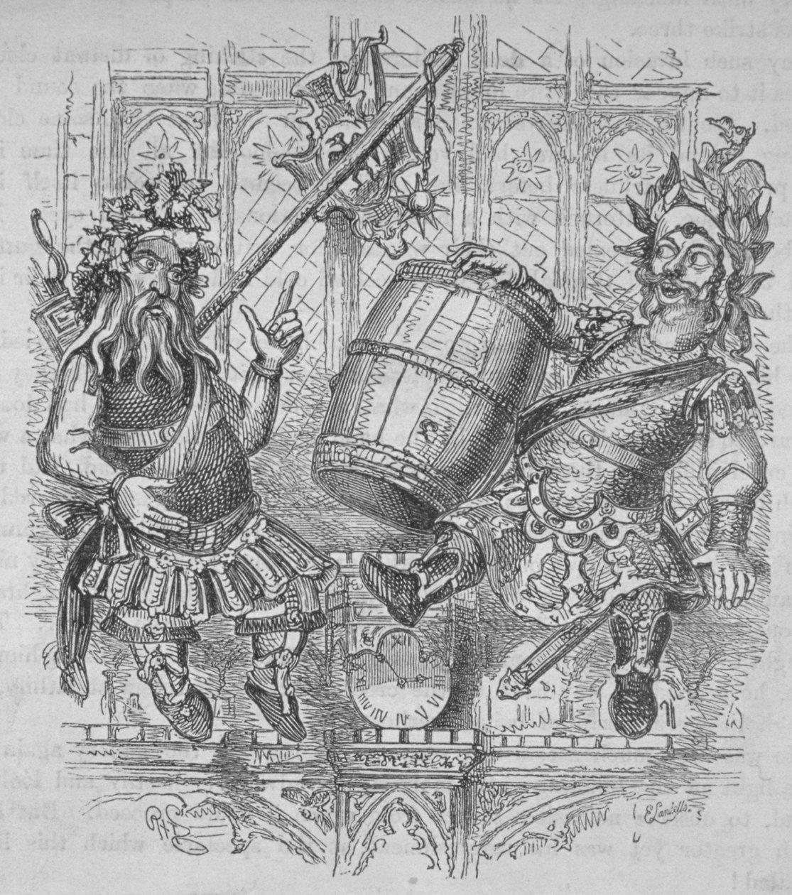 Góg és Magóg hordóval, 1840 alkotó: Ebenezer Landells