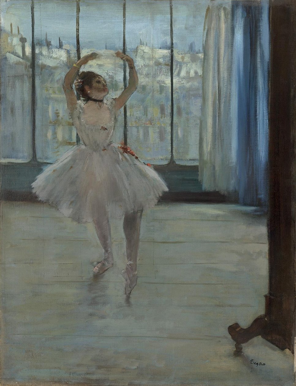 Táncos pózol egy fotós számára Táncos az ablak előtt alkotó: Edgar Degas
