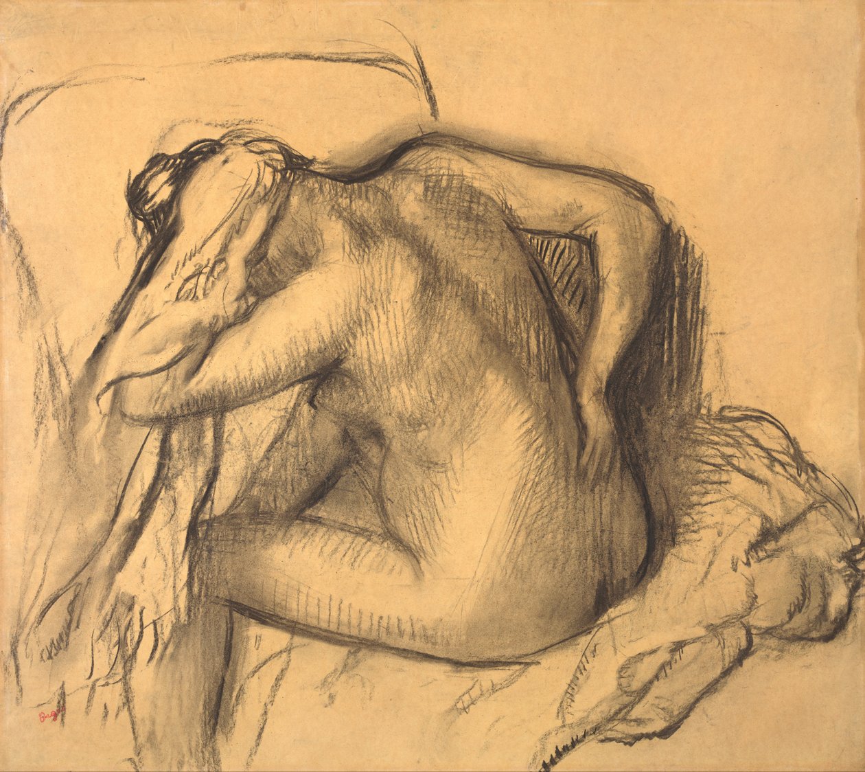 A fürdés után a nő szárítja a haját alkotó: Edgar Degas