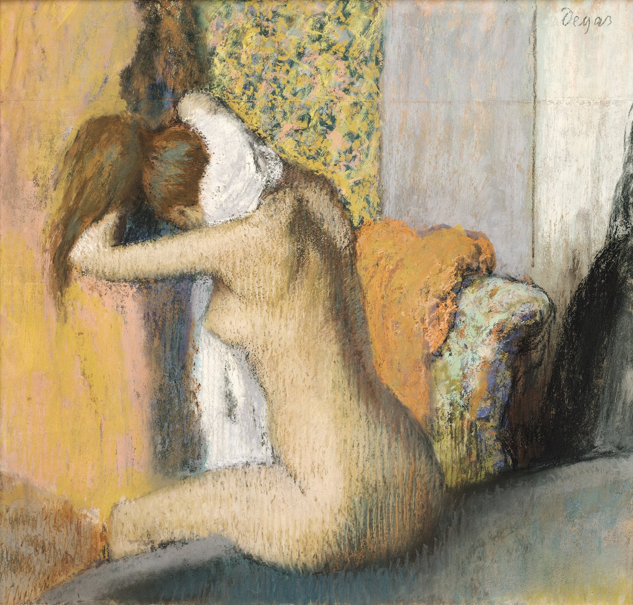 A fürdő után, a nyakát szárító nő, 1898 (pasztell festett papíron) alkotó: Edgar Degas