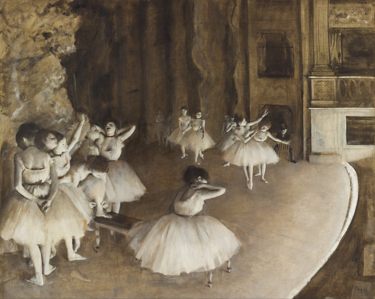 Balettpróba a színpadon alkotó: Edgar Degas