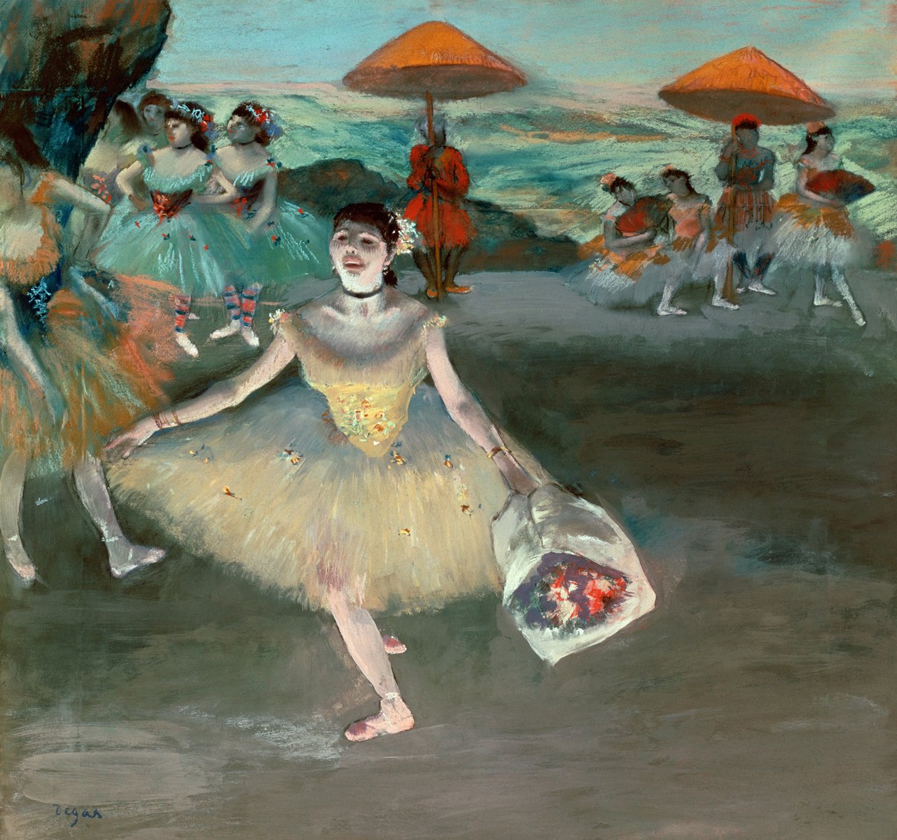Táncos csokorral, beszéddel, 1877 (pasztell, papír) alkotó: Edgar Degas
