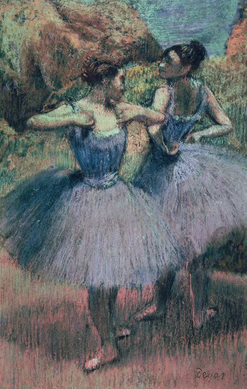 Táncosok ibolya színben (pasztell papíron) alkotó: Edgar Degas
