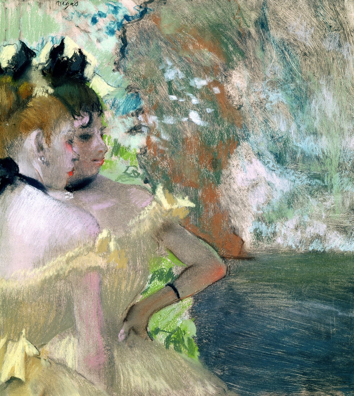 Táncosok a szárnyakban (pasztell, papíron) alkotó: Edgar Degas