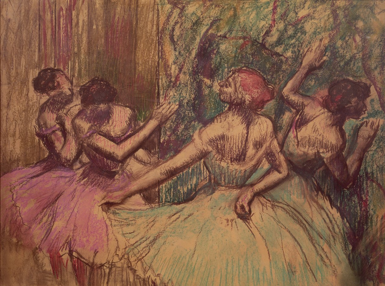 Táncosok a szárnyakban, 1897-1901 (faszén és pasztell papíron) alkotó: Edgar Degas