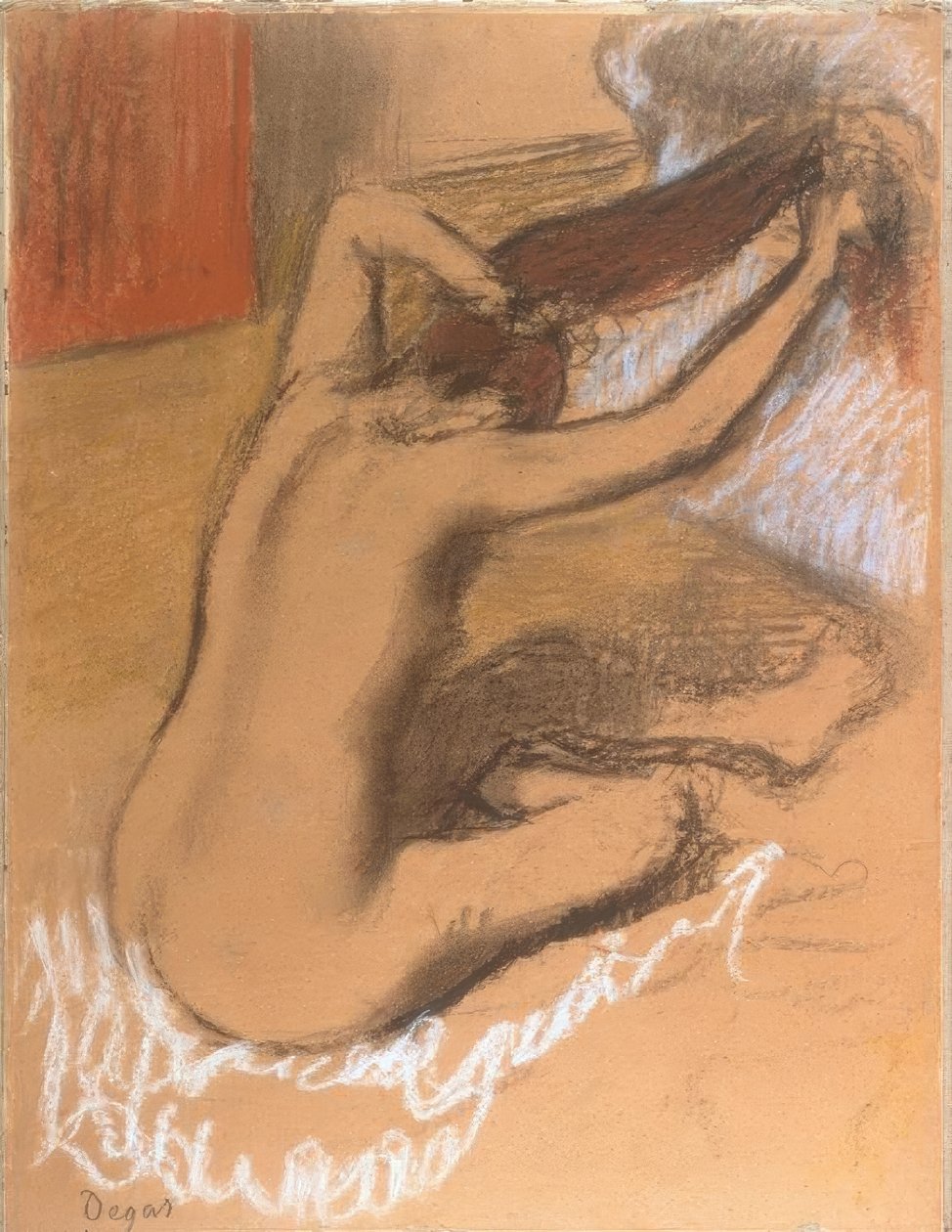 Haját fésülködő nő alkotó: Edgar Degas