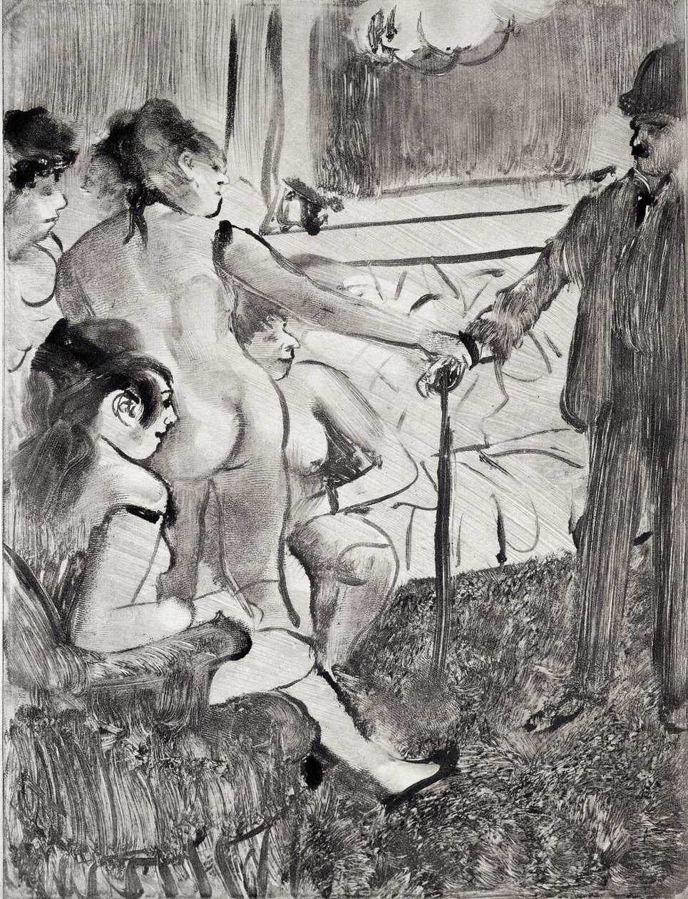 Illusztráció Guy de Maupassant (1850-93) "La Maison Tellier" című művéből, Maurice Potin metszete, 1933 alkotó: Edgar Degas