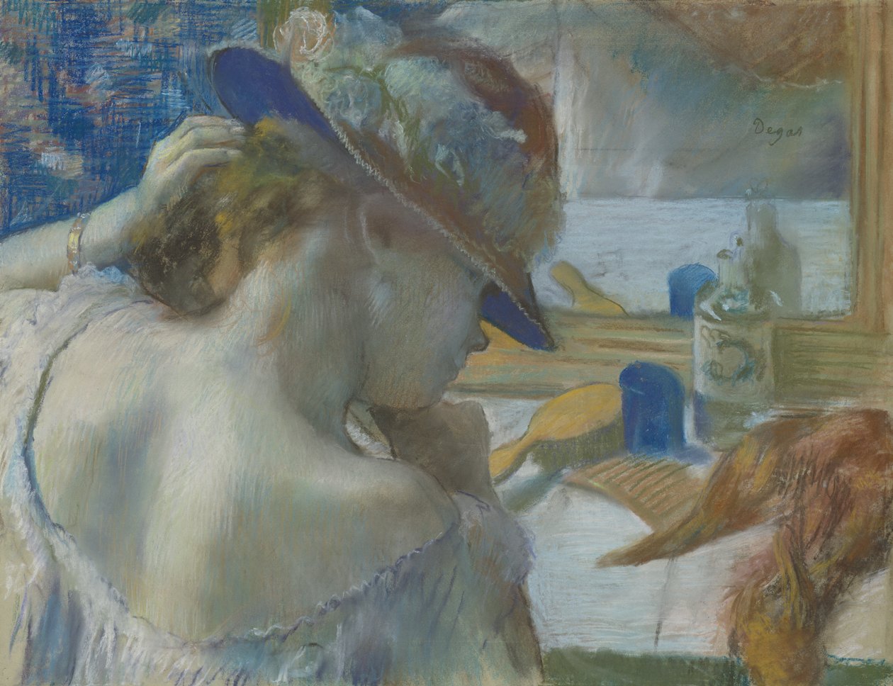 A tükör előtt, 1889 (pasztell, papíron) (a keret nélküli változatot lásd: 141380) alkotó: Edgar Degas