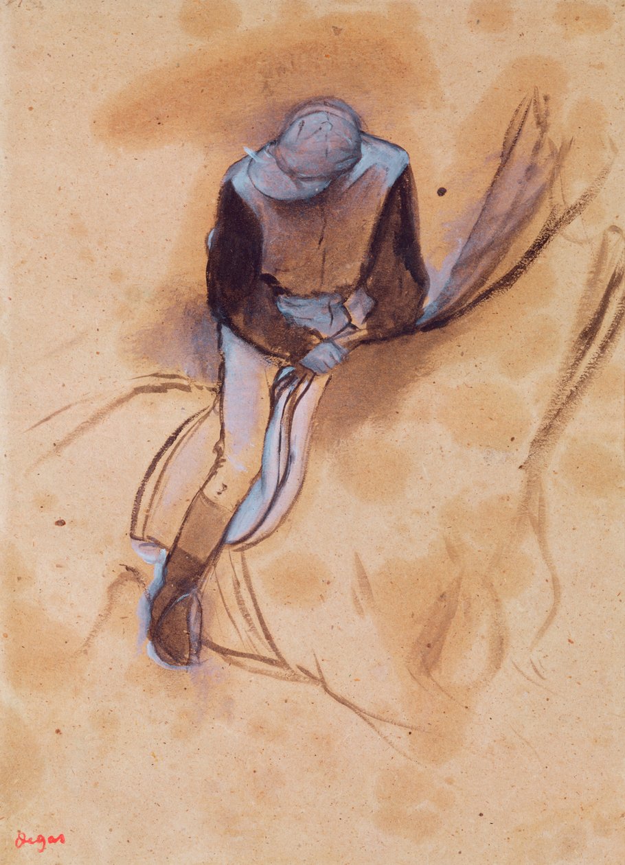 Jockey a nyeregben állva hajlott előre, 1860-90 (pasztell és szén a papíron) alkotó: Edgar Degas