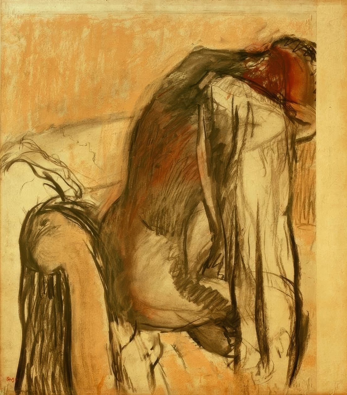 Fürdés után; nő szárítja magát alkotó: Edgar Degas