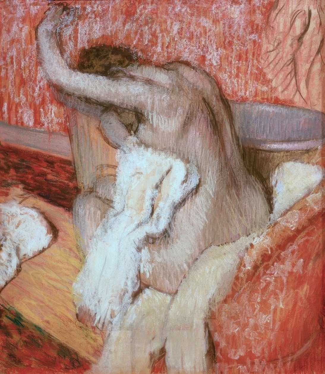 Fürdés után; nő szárítja magát alkotó: Edgar Degas