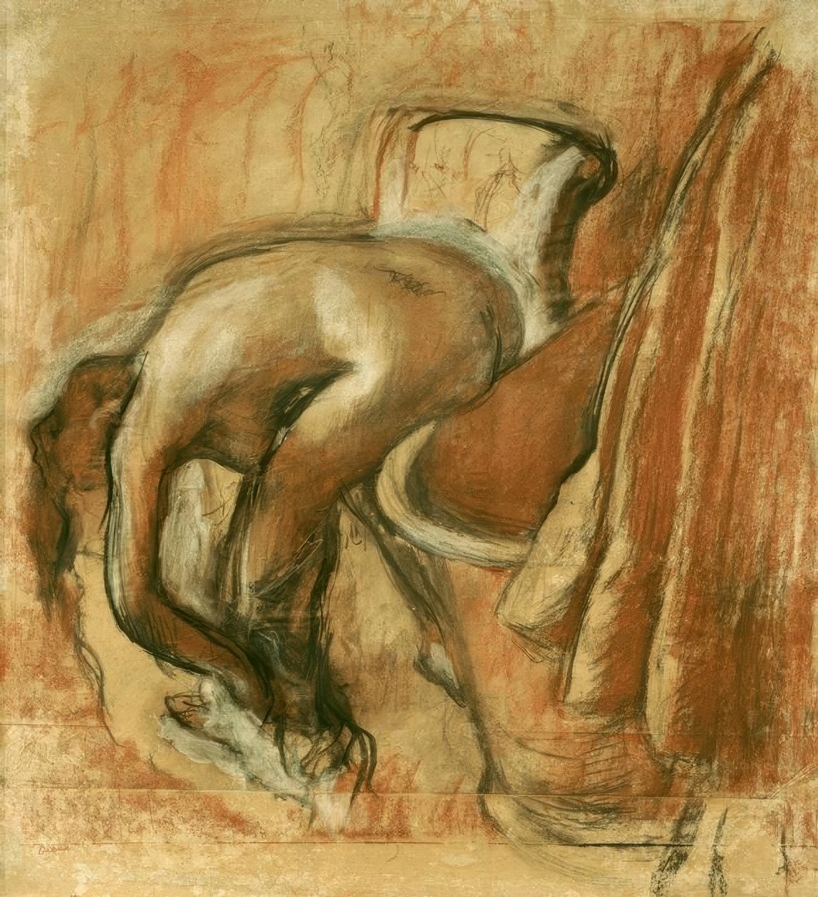Fürdés után; nő szárítja magát alkotó: Edgar Degas