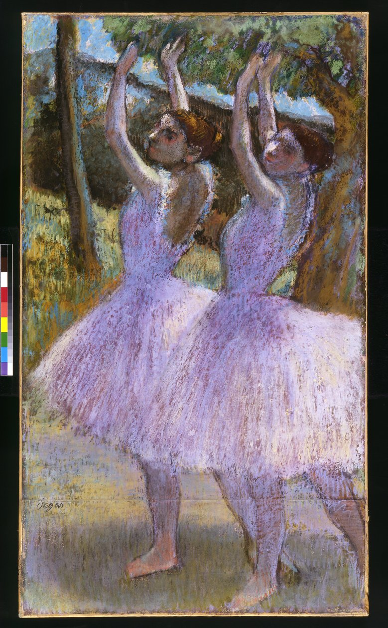 PD.2-1979 Táncosok lila ruhában, felemelt karral, 1900 körül (pasztell és fekete kréta papíron) alkotó: Edgar Degas
