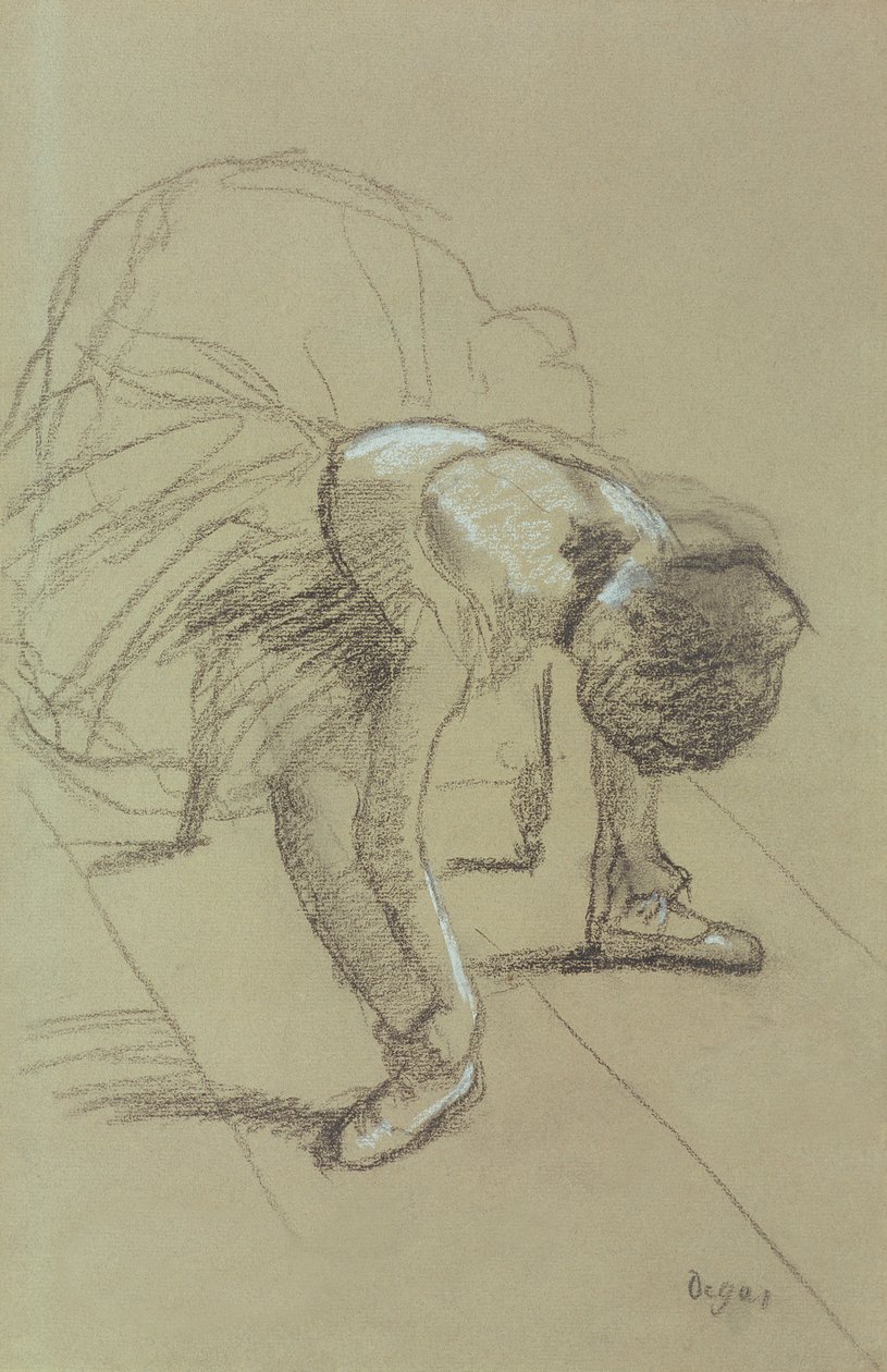 Ülő táncosnő a cipőjét igazgatva, 1890 körül (faszén és pasztell papíron) alkotó: Edgar Degas