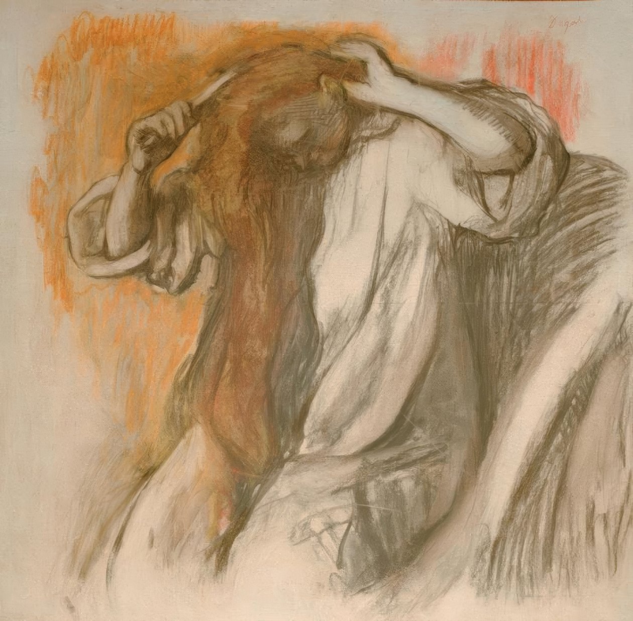 Haját fésülködő nő alkotó: Edgar Degas