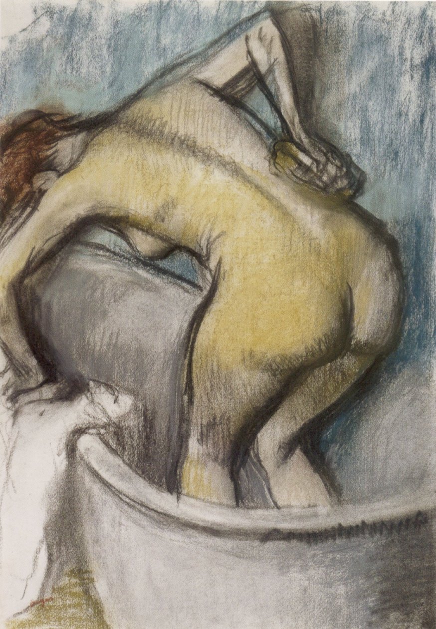 A Fürdő- Hátát támogató nő, pasztell papíron, c. 1887 alkotó: Edgar Degas