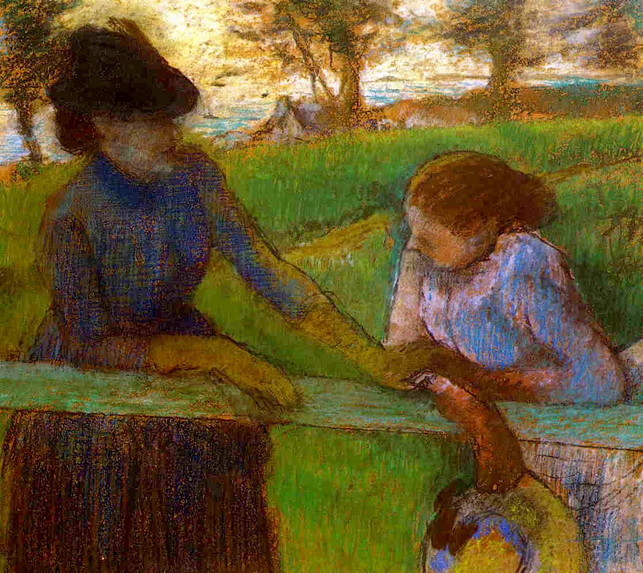 A beszélgetés, 1889 körül (pasztell, papíron) alkotó: Edgar Degas