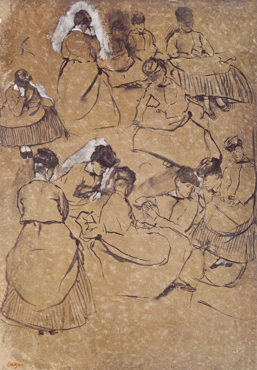 Tizenkét tanulmány a Második Birodalom női viseletéről (toll és tinta, buff papírra) alkotó: Edgar Degas