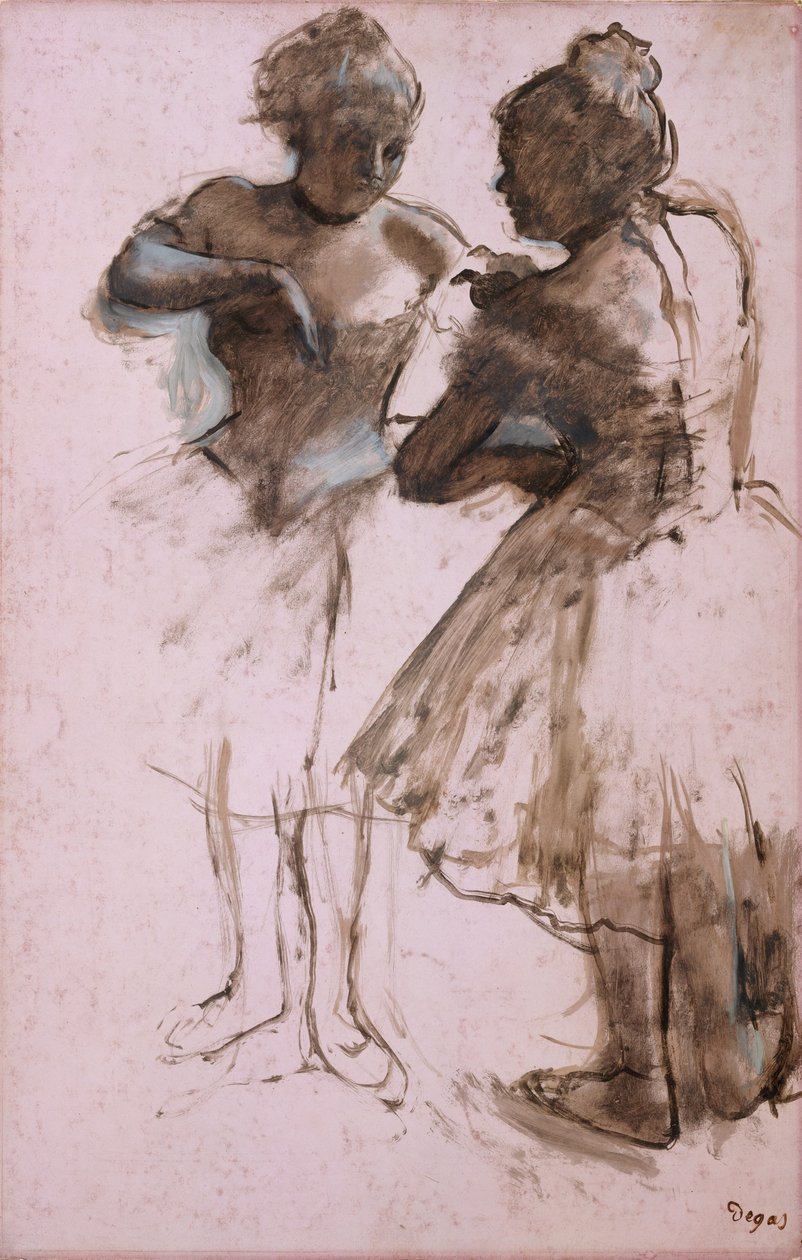 Két táncos, 1873 (sötétbarna mosás és fehér gouache papíron) alkotó: Edgar Degas
