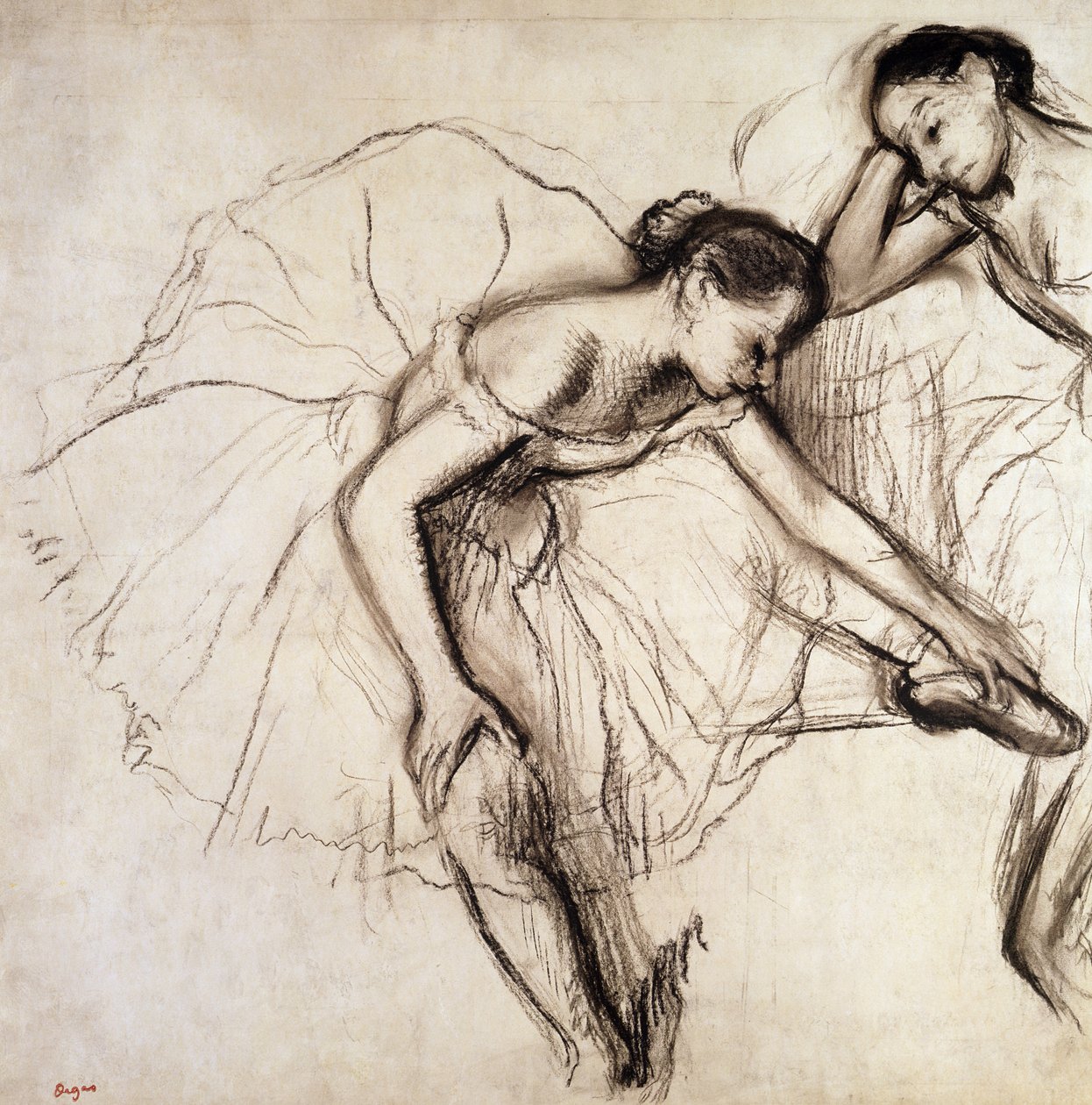 Két táncos pihen (szén a papíron) alkotó: Edgar Degas