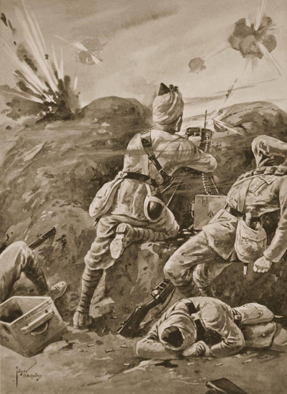Sepoy Khudadad géppuskával dolgozik, miután a fegyveres különítmény többi tagja meghalt alkotó: Edgar Alfred Holloway