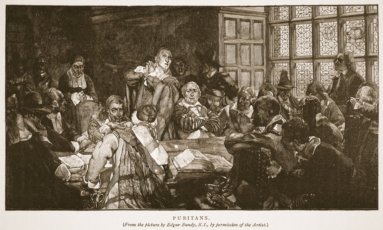 Puritánok, illusztráció az "Anglikán egyház: H.D.M. Spence-Jones, kiad. 1910 körül (szepiaszínű fotó). alkotó: Edgar Bundy