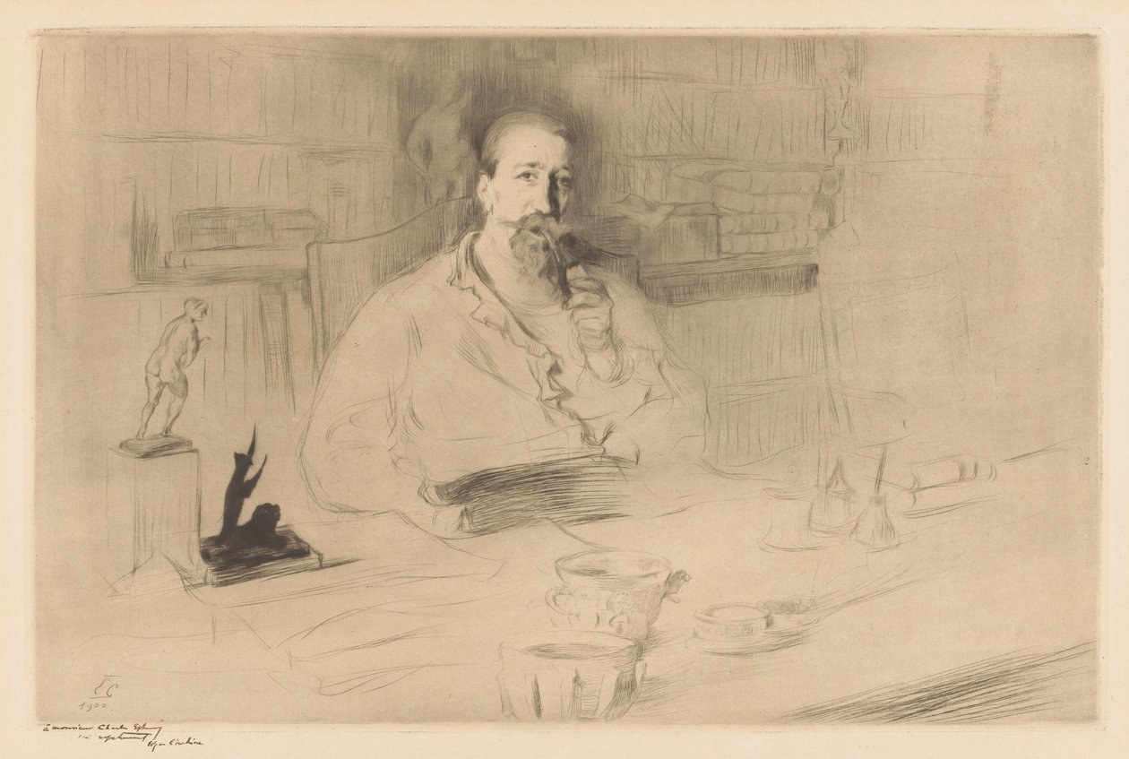 Anatole France portréja az íróasztala mögött alkotó: Edgar Chahine (signed by artist)