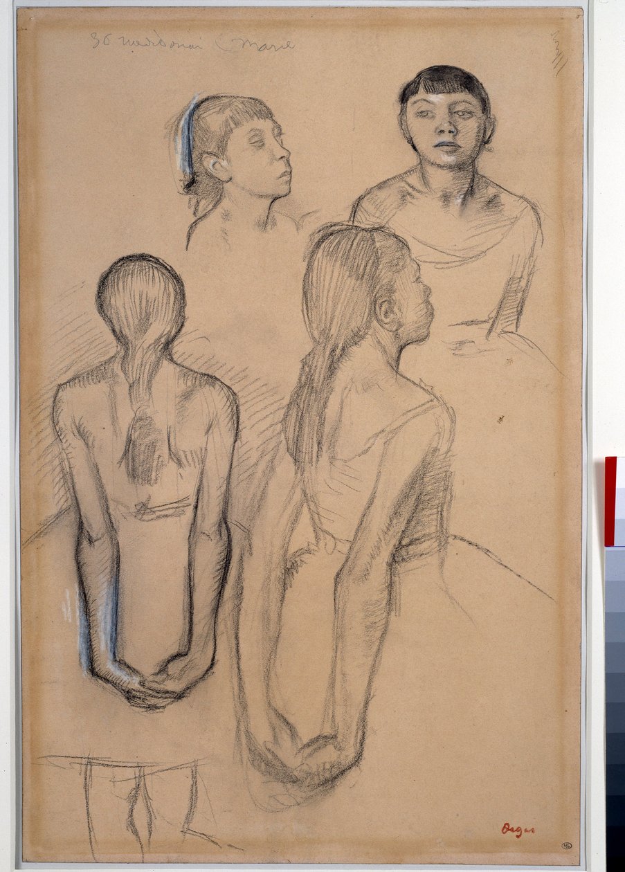 4 tanulmány fiatal táncosokról Edgar Degas (1834-1917) Kréta és szén rajzolása Dim. 0,49 x 0,31 MParis. Louvre múzeum alkotó: Edgar Degas