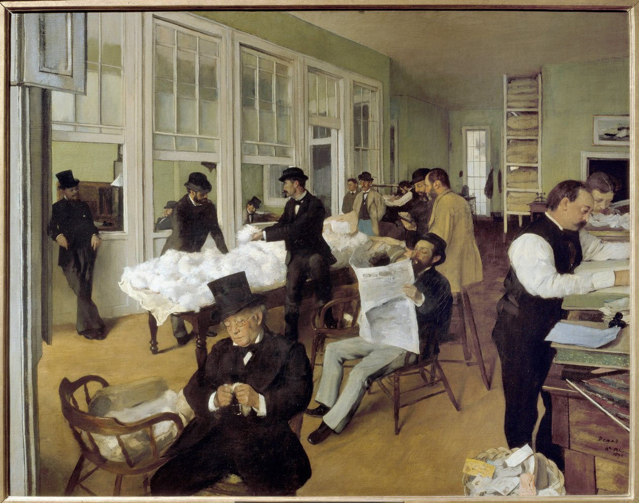 A Cotton Office in New Orleans (vagy a New Orleans-i gyapotvásárlók irodájának belseje) (olaj, vászon) alkotó: Edgar Degas