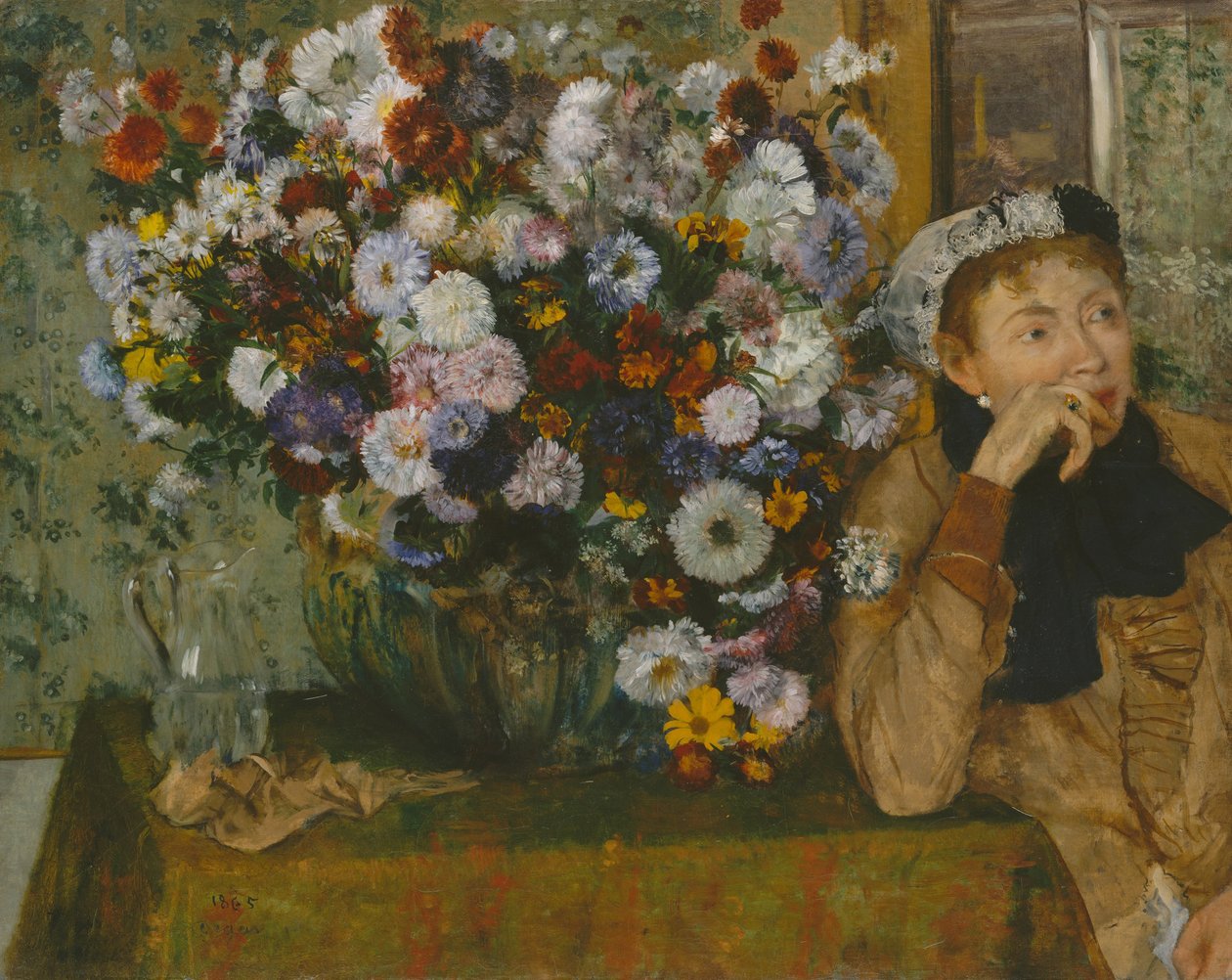 Egy nő egy virágváza mellett ülve alkotó: Edgar Degas